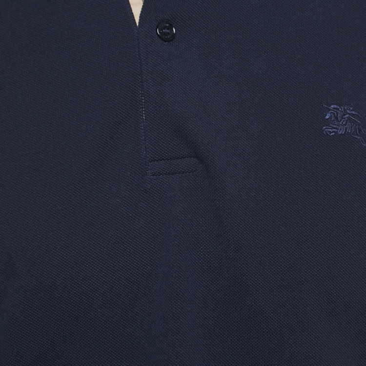 Pre Owned Burberry Navy Blue Cotton Pique Polo-Shirt L