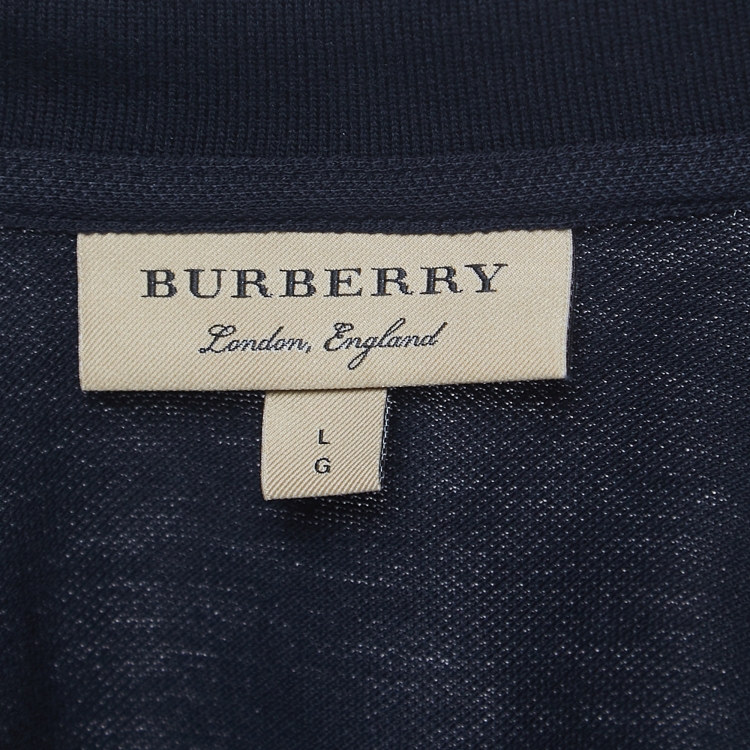 Pre Owned Burberry Navy Blue Cotton Pique Polo-Shirt L