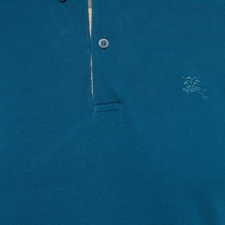 Pre Owned Burberry Teal Blue Cotton Pique Polo T-Shirt M