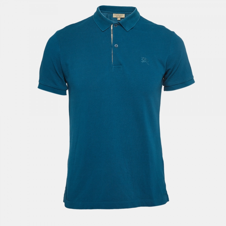 Pre Owned Burberry Teal Blue Cotton Pique Polo T-Shirt M
