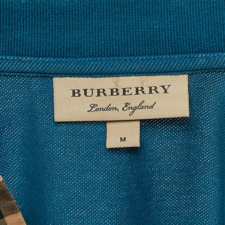 Pre Owned Burberry Teal Blue Cotton Pique Polo T-Shirt M