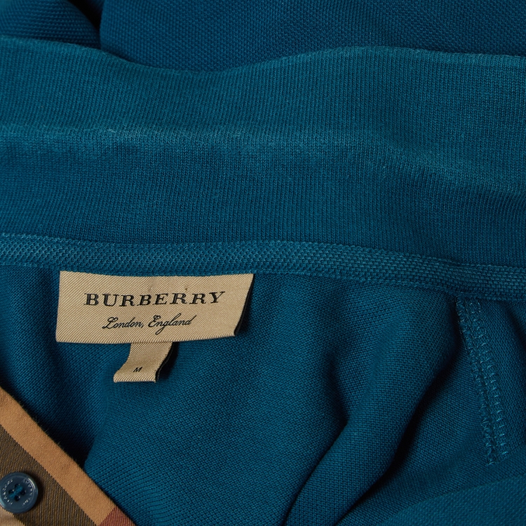 Pre Owned Burberry Teal Blue Cotton Pique Polo T-Shirt M