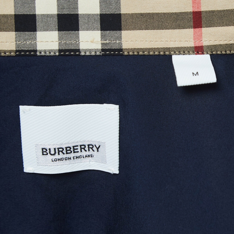 مملوكة مسبقًا Burberry Navy Blue Poplin Button Front Shirt M