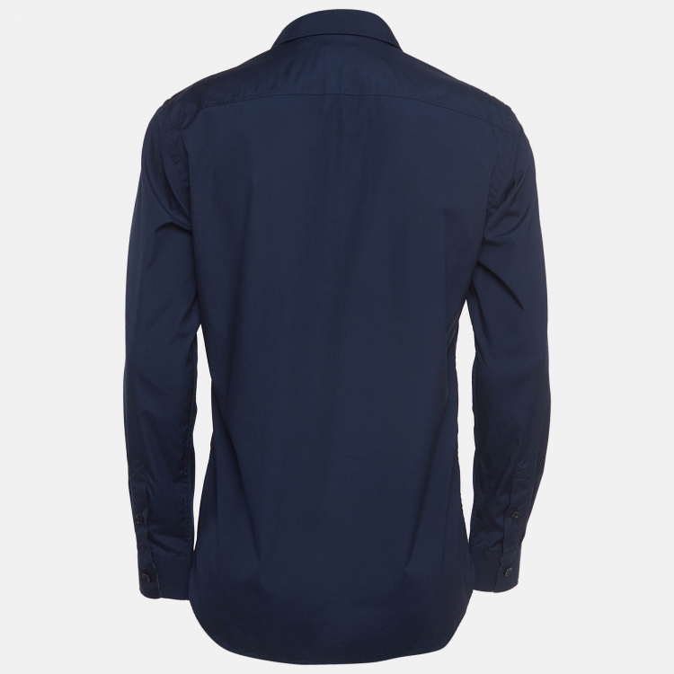 مملوكة مسبقًا Burberry Navy Blue Poplin Button Front Shirt M