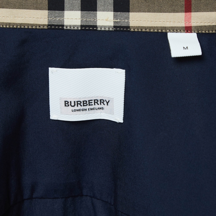 مملوكة مسبقًا Burberry Navy Blue Poplin Button Front Shirt M