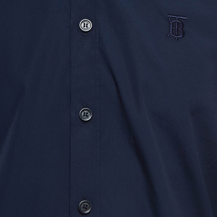 مملوكة مسبقًا Burberry Navy Blue Poplin Button Front Shirt M