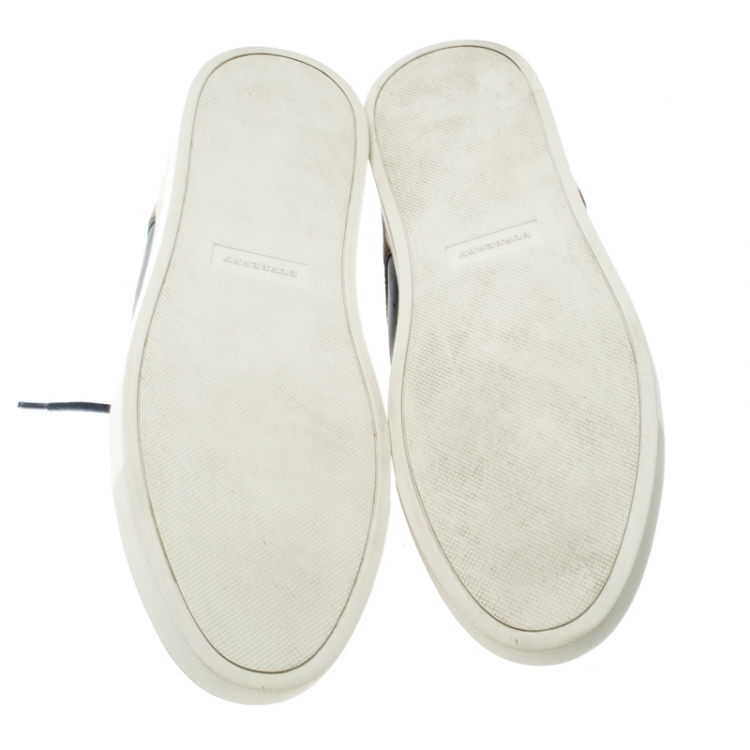 مملوكة مسبقًا Burberry Blue/Beige Leather and House Check Canvas Sneakers Size 42