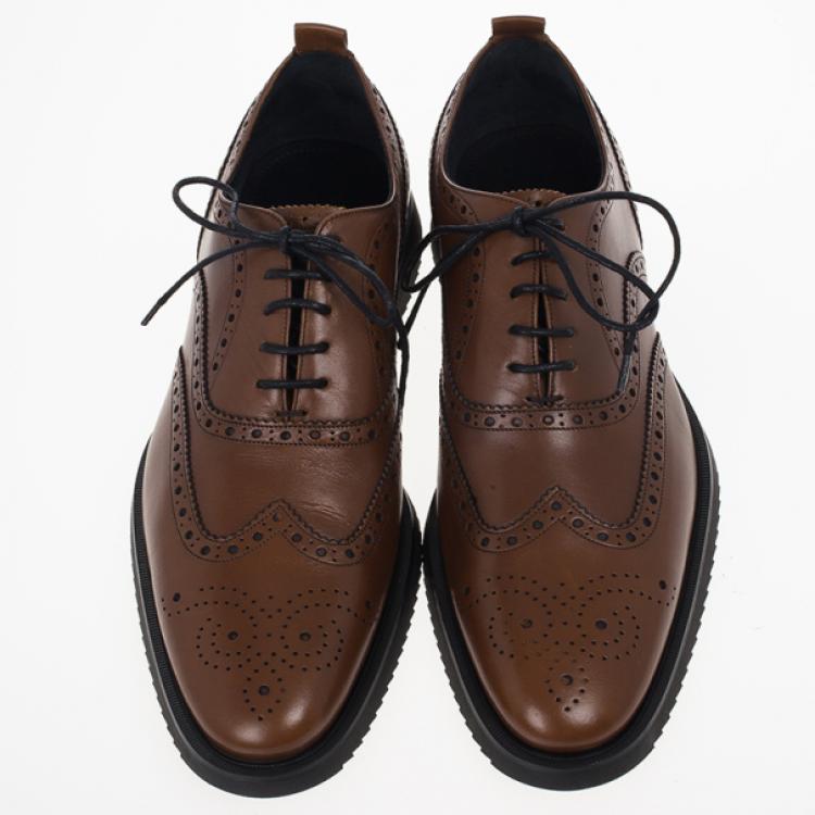 Pre Owned Burberry Chestnut Brown Brogue Leather Oxfords Size 41
