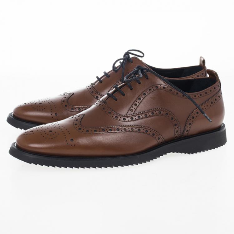 Pre Owned Burberry Chestnut Brown Brogue Leather Oxfords Size 41