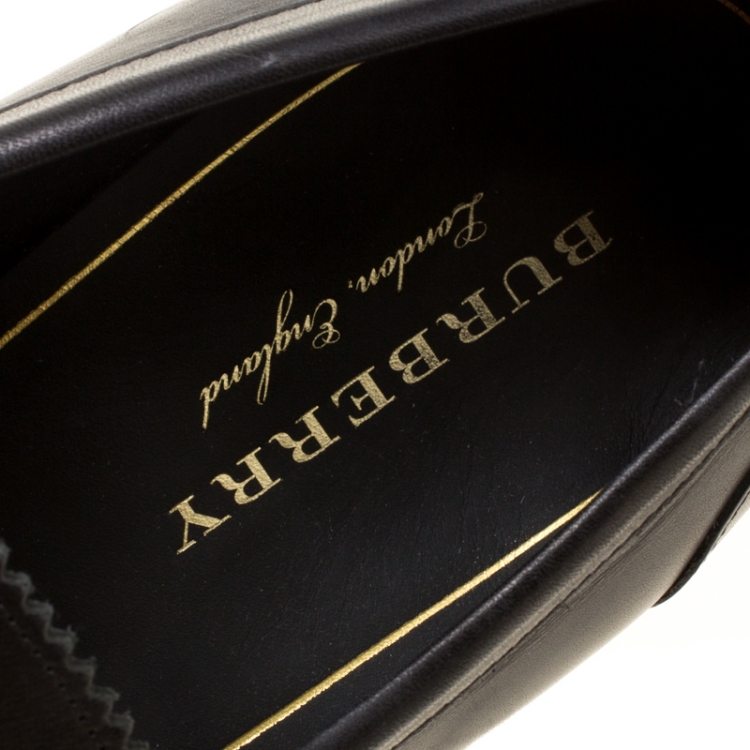 Pre Owned Burberry Black/Yellow Leather Bedmoore Fringe Detail Penny Loafers Size 45