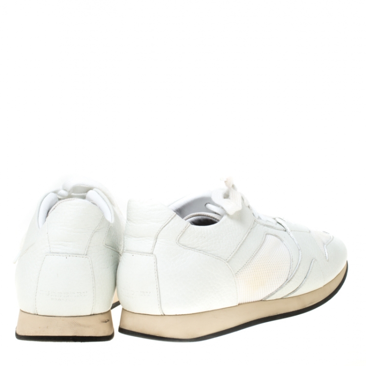 Pre Owned Burberry White Leather and Mesh Fields Sneakers Size 40