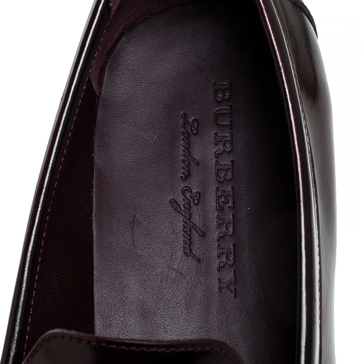 Pre Owned Burberry Burgundy Leather Solway Chain Detail Slip On Loafers Size 40.5
