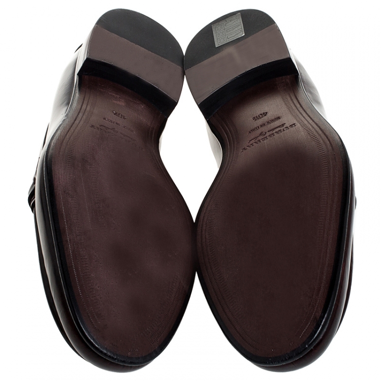 Pre Owned Burberry Burgundy Leather Solway Chain Detail Slip On Loafers Size 40.5