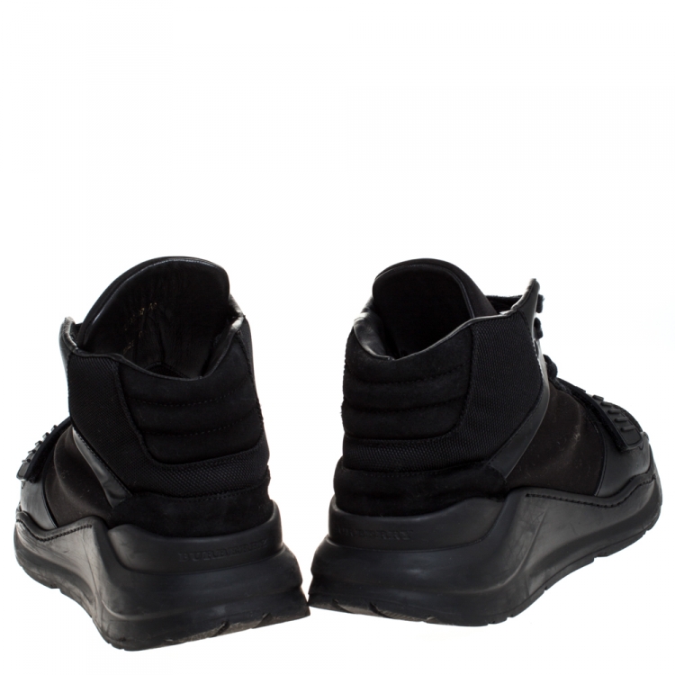 Pre Owned Burberry Black Nylon, Suede and Leather Lace Hi Top Sneakers Size 42