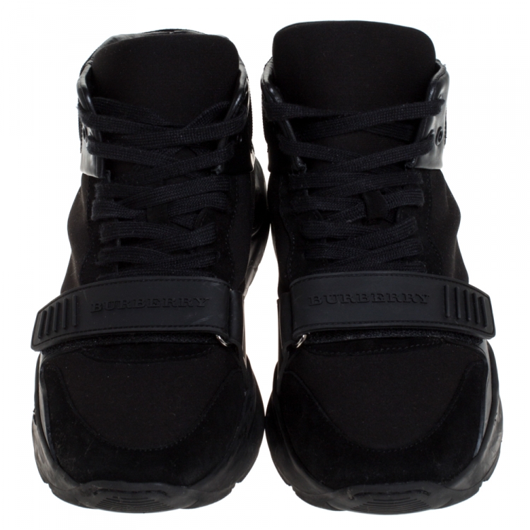 Pre Owned Burberry Black Nylon, Suede and Leather Lace Hi Top Sneakers Size 42