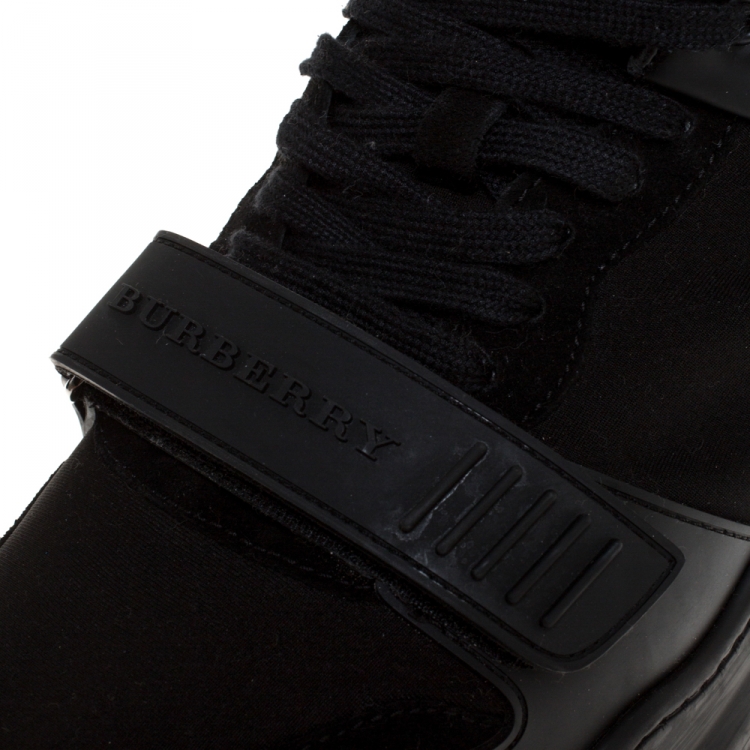Pre Owned Burberry Black Nylon, Suede and Leather Lace Hi Top Sneakers Size 42