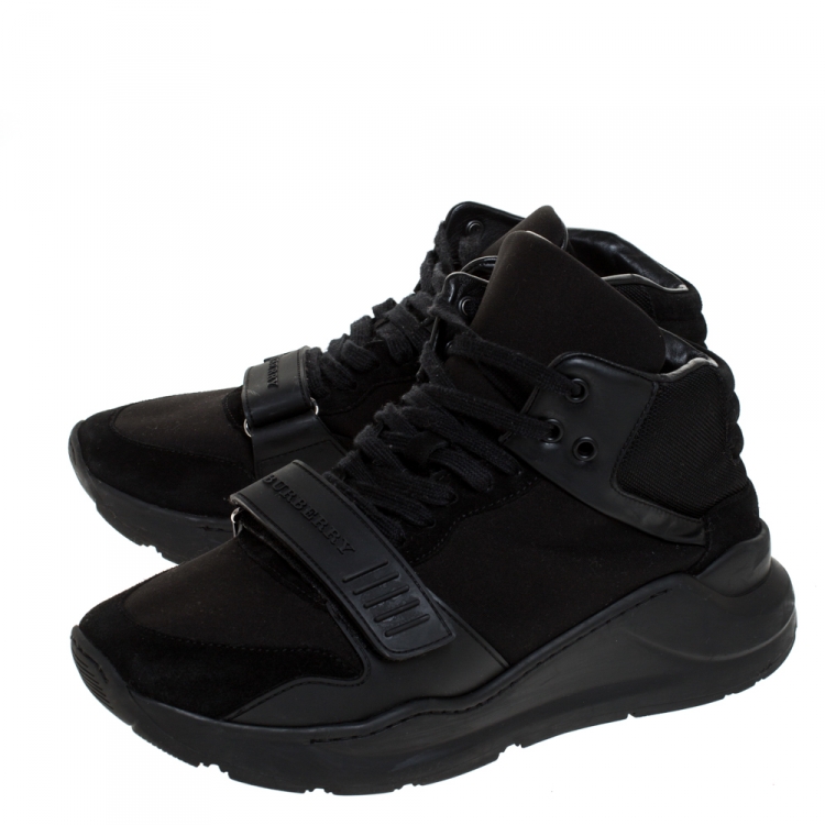 Pre Owned Burberry Black Nylon, Suede and Leather Lace Hi Top Sneakers Size 42