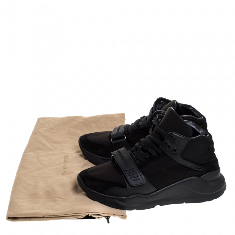 Pre Owned Burberry Black Nylon, Suede and Leather Lace Hi Top Sneakers Size 42