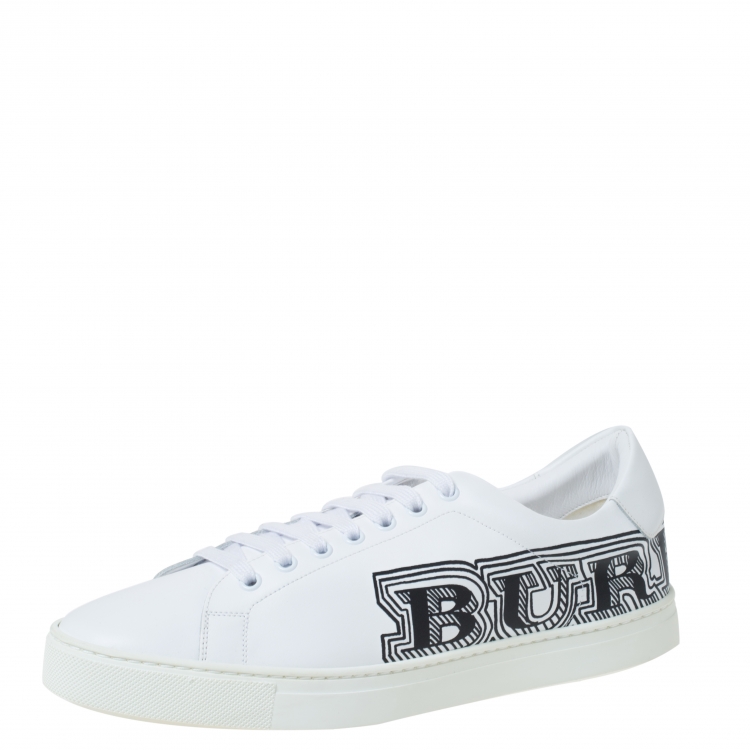 Pre Owned Burberry White Doodle Print Leather Sneakers Size 43