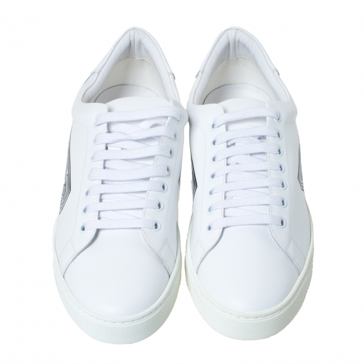 Pre Owned Burberry White Doodle Print Leather Sneakers Size 43