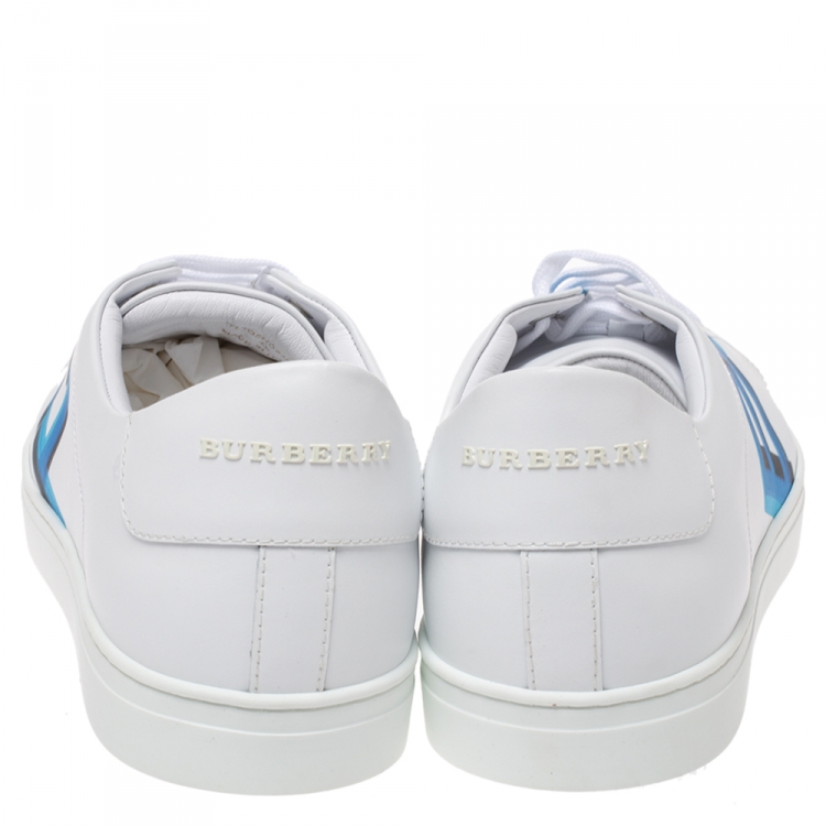 Pre Owned Burberry White/Blue Graffiti Print Leather Low Top Sneakers Size 45
