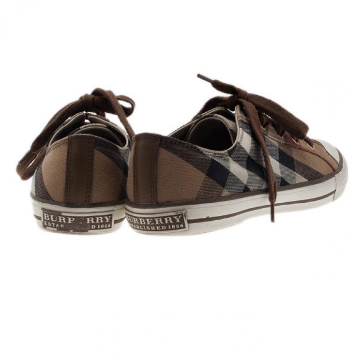 Pre Owned Burberry Novacheck Canvas and Leather Sneakers Size 42