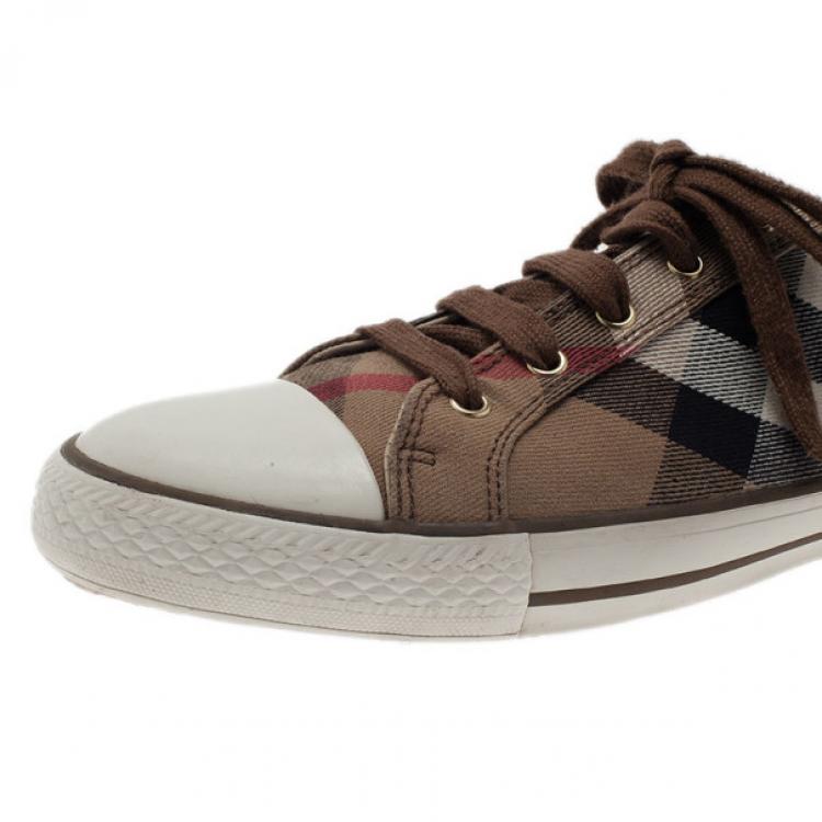 Pre Owned Burberry Novacheck Canvas and Leather Sneakers Size 42