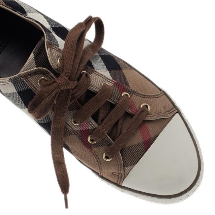 Pre Owned Burberry Novacheck Canvas and Leather Sneakers Size 42