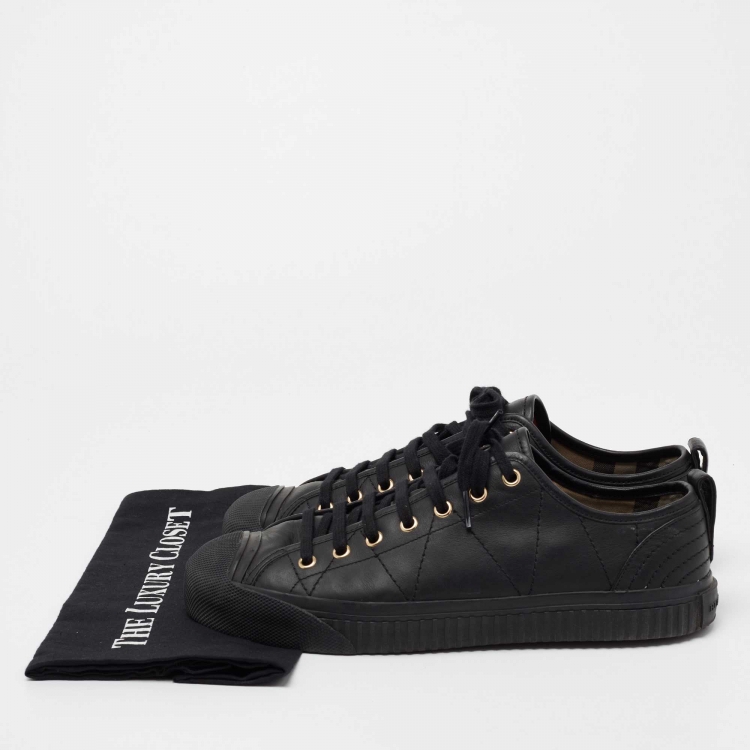 Pre Owned Burberry Black Perforated Leather Albert Low Top Sneakers Size 43