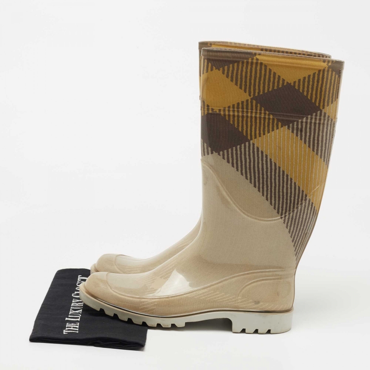 Pre Owned Burberry Grey/Beige Rubber Rain Boots Size 40