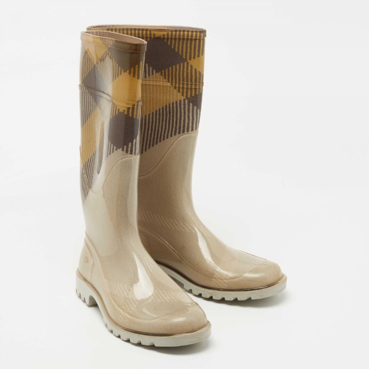 Pre Owned Burberry Grey/Beige Rubber Rain Boots Size 40