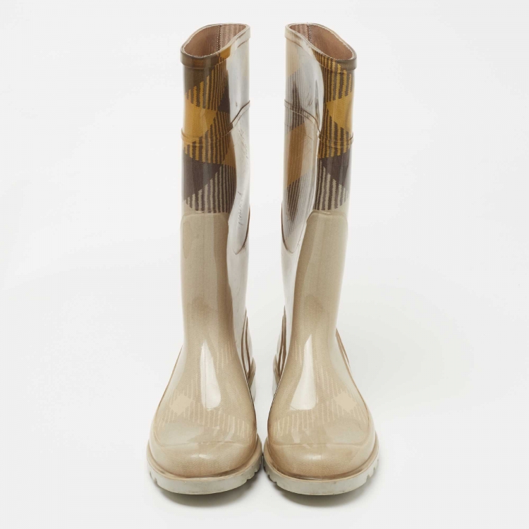 Pre Owned Burberry Grey/Beige Rubber Rain Boots Size 40