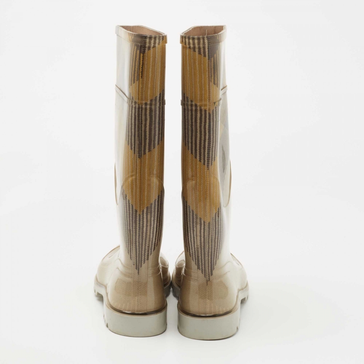 Pre Owned Burberry Grey/Beige Rubber Rain Boots Size 40