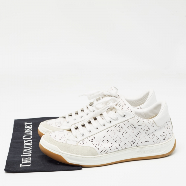 Pre Owned Burberry White Perforated Leather Timsbury Sneakers Size 41