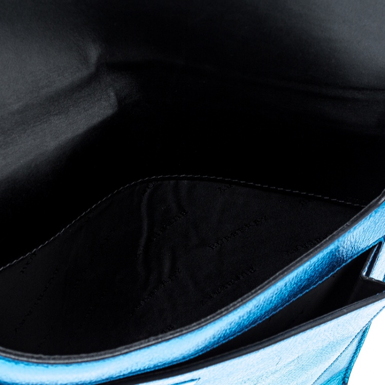 Pre Owned Burberry Metallic Blue Leather Envelope Clutch