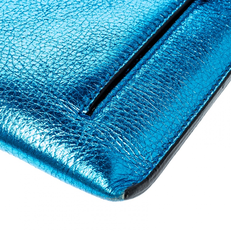Pre Owned Burberry Metallic Blue Leather Envelope Clutch