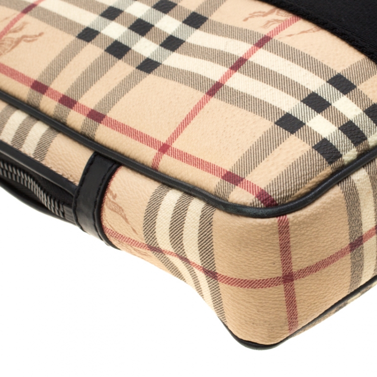 Pre Owned Burberry Beige/Black Haymarket Check PVC and Canvas Laptop Bag