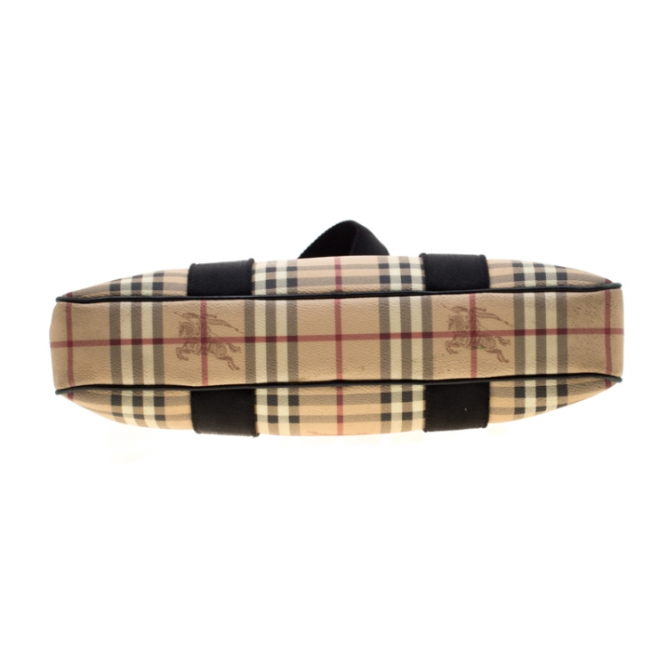 Pre Owned Burberry Beige/Black Haymarket Check PVC and Canvas Laptop Bag