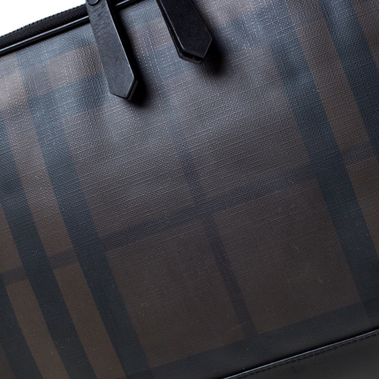 Pre Owned Burberry Black/Dark Brown Smoke Check PVC Laptop Sleeve