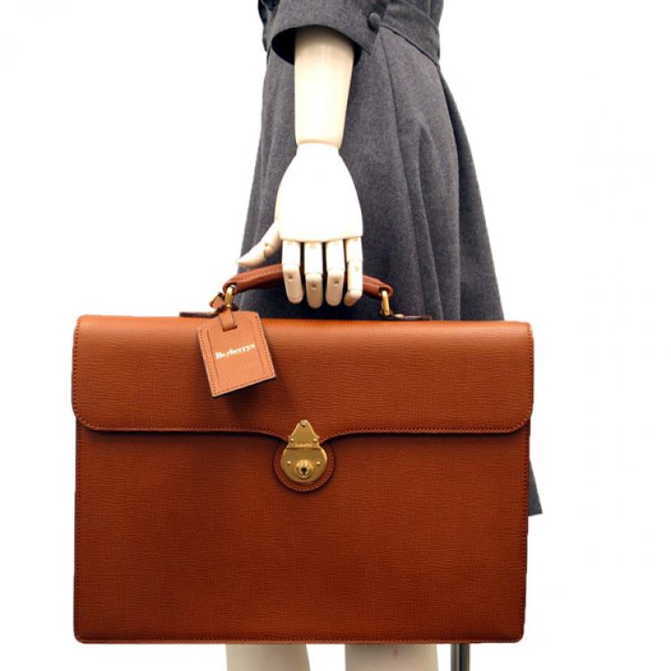 Pre Owned Burberry Beige Leather Business Briefcase
