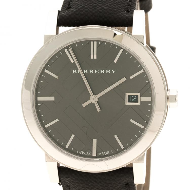 Burberry Silvered Black Steel Check Wristwatch 39 mm Burberry TLC