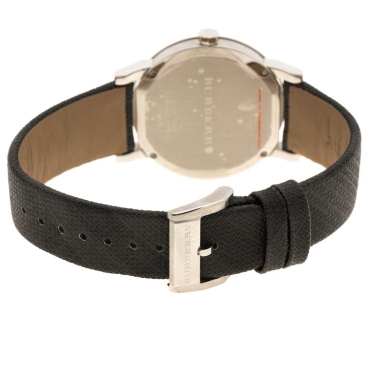 Pre Owned Burberry Silver Grey Stainless Steel Heritage BU9024 Men's Wristwatch 38 mm