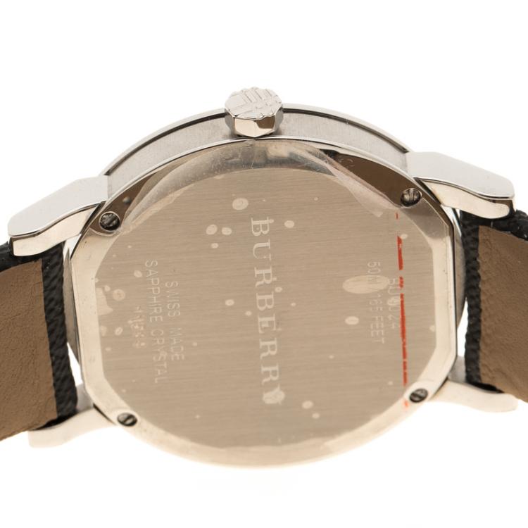 Pre Owned Burberry Silver Grey Stainless Steel Heritage BU9024 Men's Wristwatch 38 mm