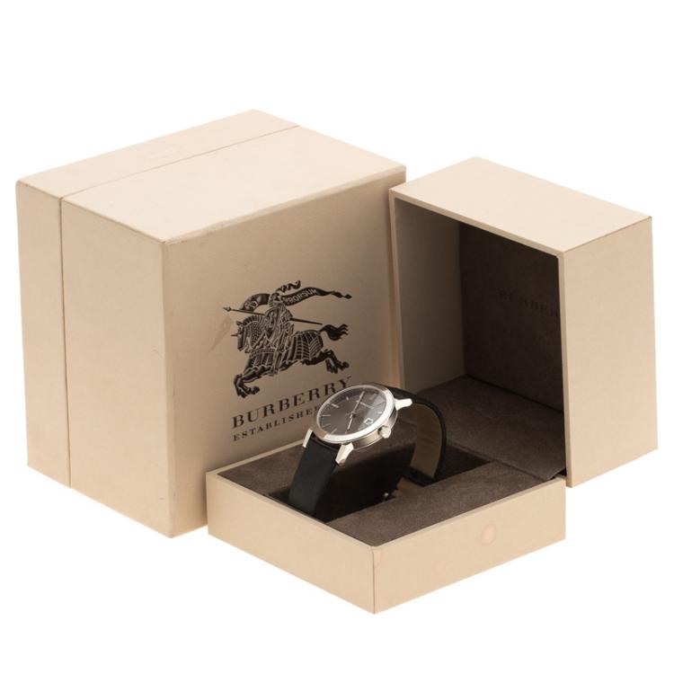 Pre Owned Burberry Silver Grey Stainless Steel Heritage BU9024 Men's Wristwatch 38 mm