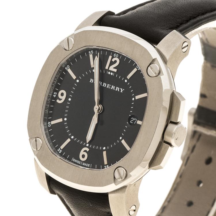 Pre Owned Burberry Black Stainless Steel The Britain BBY1501 Men's Wristwatch 37 mm