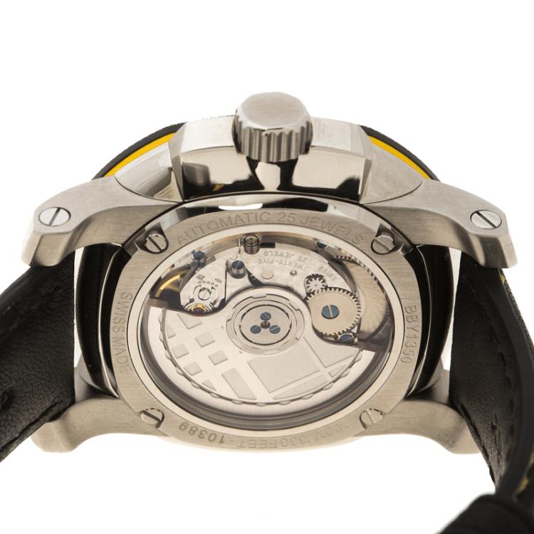 Pre Owned Burberry Black Stainless Steel The Britain GMT BBY1350 Men's Wristwatch 40 mm