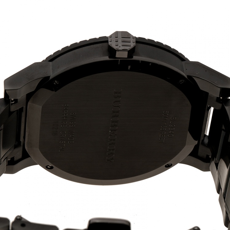 Pre Owned Burberry Grey Gunmetal Ion Stainless Steel GMT BU9340 Men's Wristwatch 43 mm