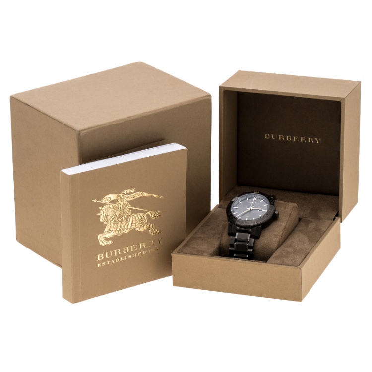Pre Owned Burberry Grey Gunmetal Ion Stainless Steel GMT BU9340 Men's Wristwatch 43 mm