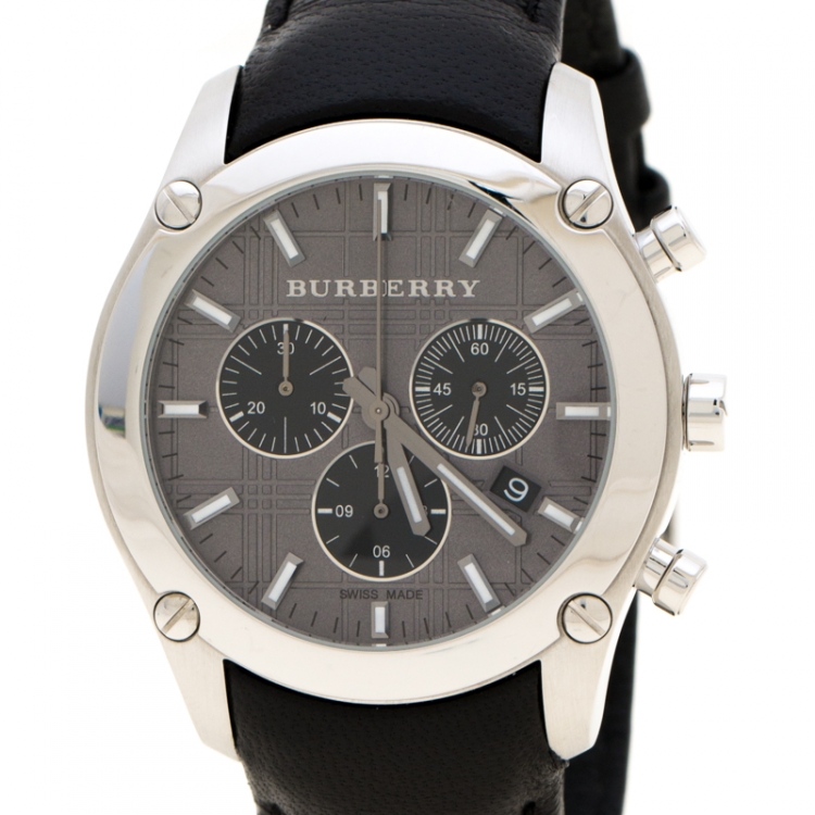 Pre Owned Burberry Grey Stainless Steel BU1588 Chronograph Men's Wristwatch 41 mm