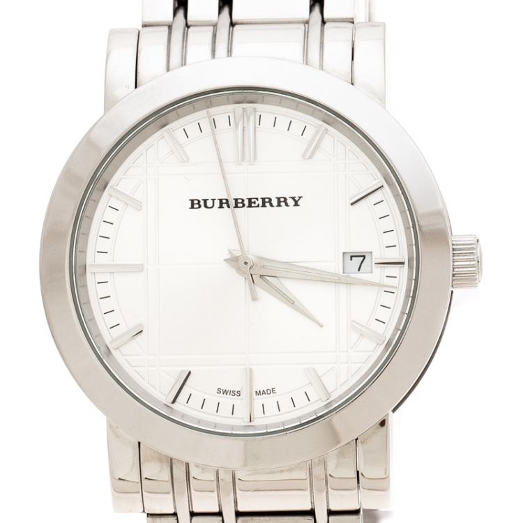 Pre Owned Burberry Silver Stainless Steel Heritage BU1350 Men's Wristwatch 38 mm